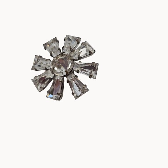 VTG Brooch MCM 40s Silver Tone Floral Snowflake Point Retro Glam Stmt Pin - Picture 9 of 12